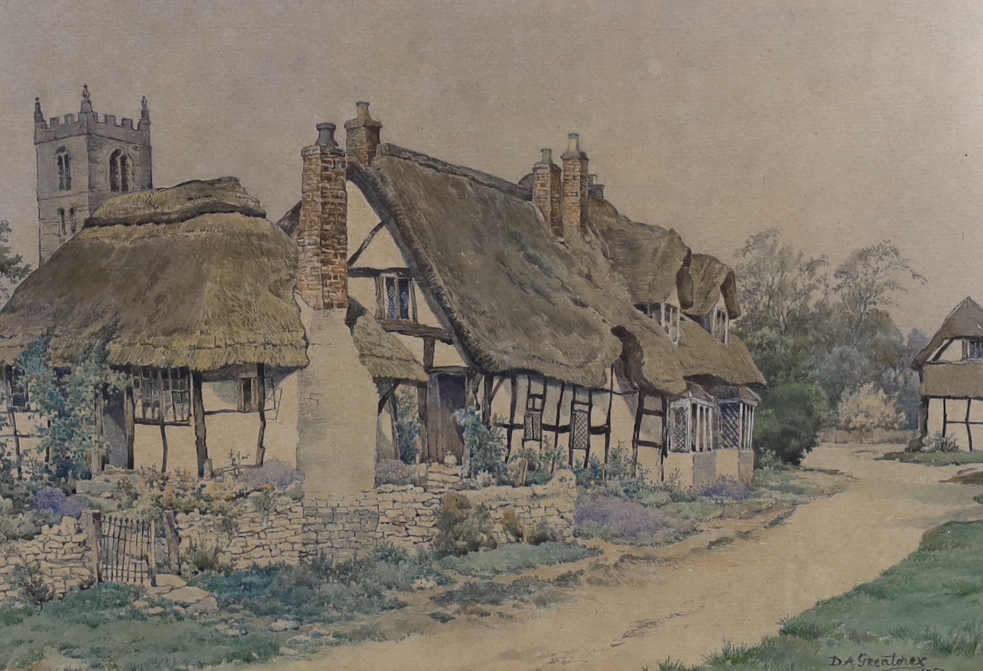 D. A. Greatorex (fl.1900-1930), two watercolours, Thatched cottages, each signed and dated 1950, largest 28 x 23cm